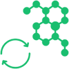 Green hexagonal network with a refresh symbol.