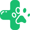Green medical cross with a paw print symbol.