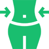Icon of a slim waist with arrows indicating slimming effect.