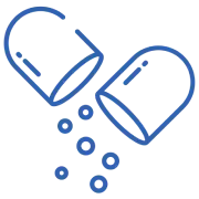 Blue icon of two capsules spilling out small dots.