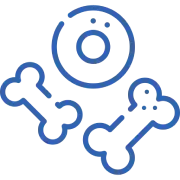 Blue icon of a bone and a disc.