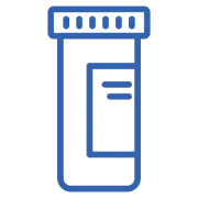 Icon of a medicine pill bottle with a blue and black color scheme.
