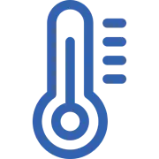 Blue thermometer icon with temperature lines.